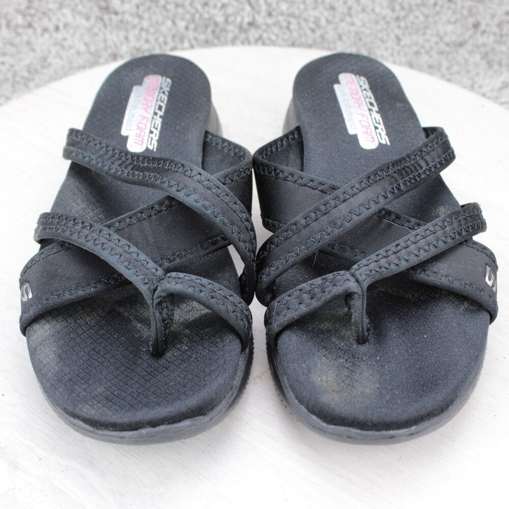 Skechers Reggae Slim Black Strappy Memory Foam Sandals Womens 7 - Picture 2 of 7